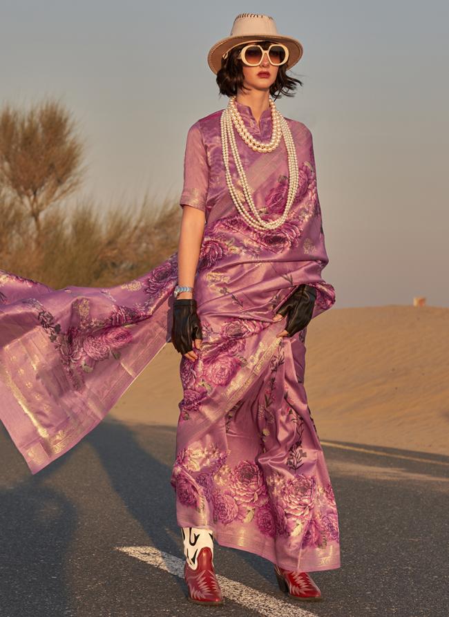 Silk Pink Party Wear Hand Woven Saree